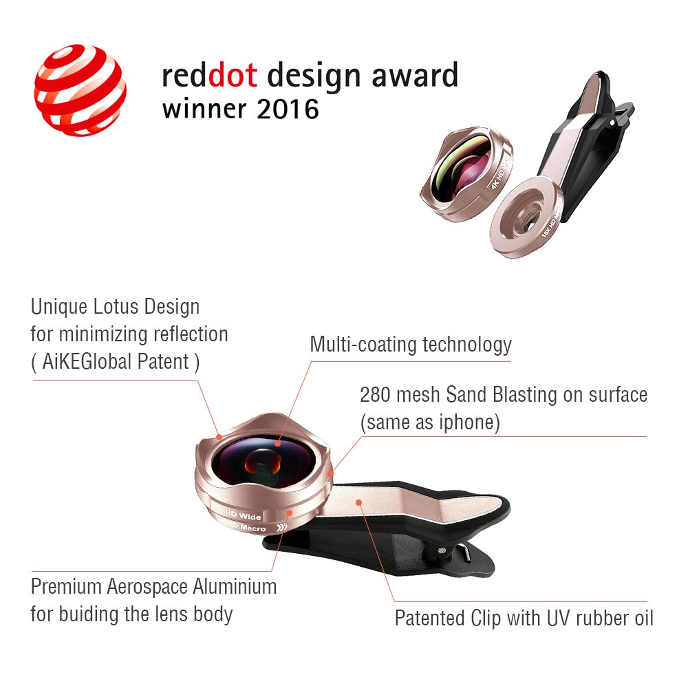 iPhone Lenses Kit - Universal 2 in 1 120°Wide Angle Lens & 15X Macro Lens, Cell Phone Camera Lens for iPhone 7/7 Plus/6s/6s Plus/6/5, Samsung Galaxy & More, Buy 1 Get 1 Free (Rose Gold)