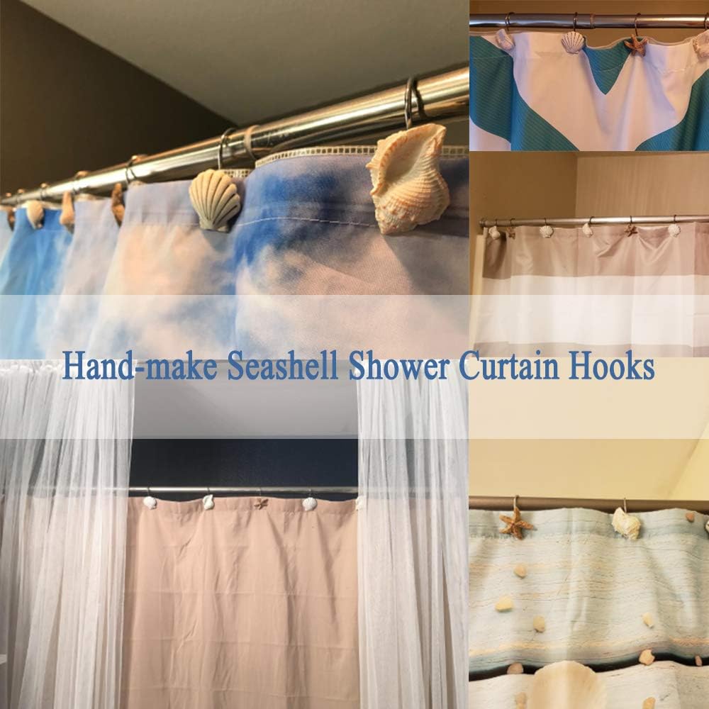 AGPtek 12 PCS Fashion Decorative Home Bathroom Seashell Shower Curtain Hooks (Seashell: Light Brown, Starfish: Tan, Conch: Light Brown): Home & Kitchen