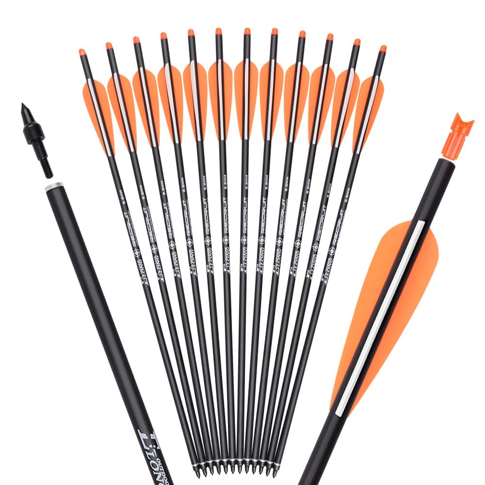 ELONG OUTDOOR Carbon Crossbow Bolts 18 Inch Hunting Archery Arrows with 4" Vanes Replaced Arrowhead Tip (Pack of 12)