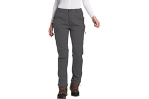 LINLANG EN Women's Fleece Lined Waterproof Hiking Pants Insulated Softshell Warm Outdoor Winter Snow Ski Pants