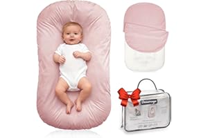 Beisurznga Baby Lounger for Newborn - Snuggle Cozy Me Lounger | Breathable Soft Cotton, 0-24 Months Portable Playtime Baby Nest, Newborn Baby Essentials Gifts- Pink (1 Lounger + 1 Cover)