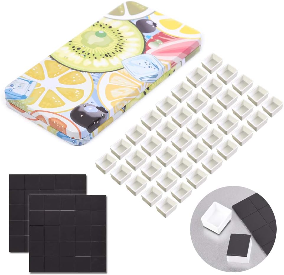 40Pcs Empty Half Pans with Magnetic Stripe Watercolor Paint Travel Tin Palette Case, Artist Paints Half Pan Kits for DIY Watercolor Oils or Acrylics Painting Art Drawing Fruit