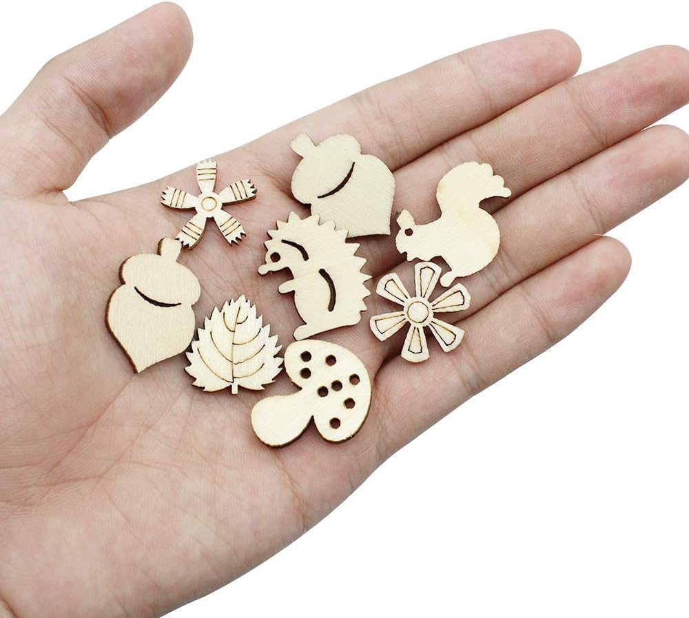 Dylan-EU 200 Pcs Wood Flower Leaf Embellishments, Cute Wooden Animal Shapes for Table Scatter Confetti, DIY Scrapbooking - Image 4