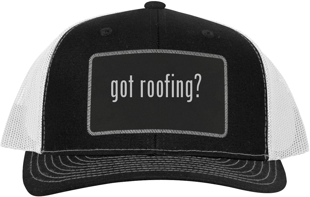 got Roofing? Leather Black Patch Engraved Trucker Hat, BlackWhite