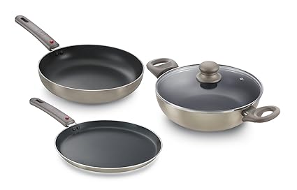 Prestige Omega Deluxe Metallica Aluminium Kitchen Set (3-Pieces, Metallic Grey)