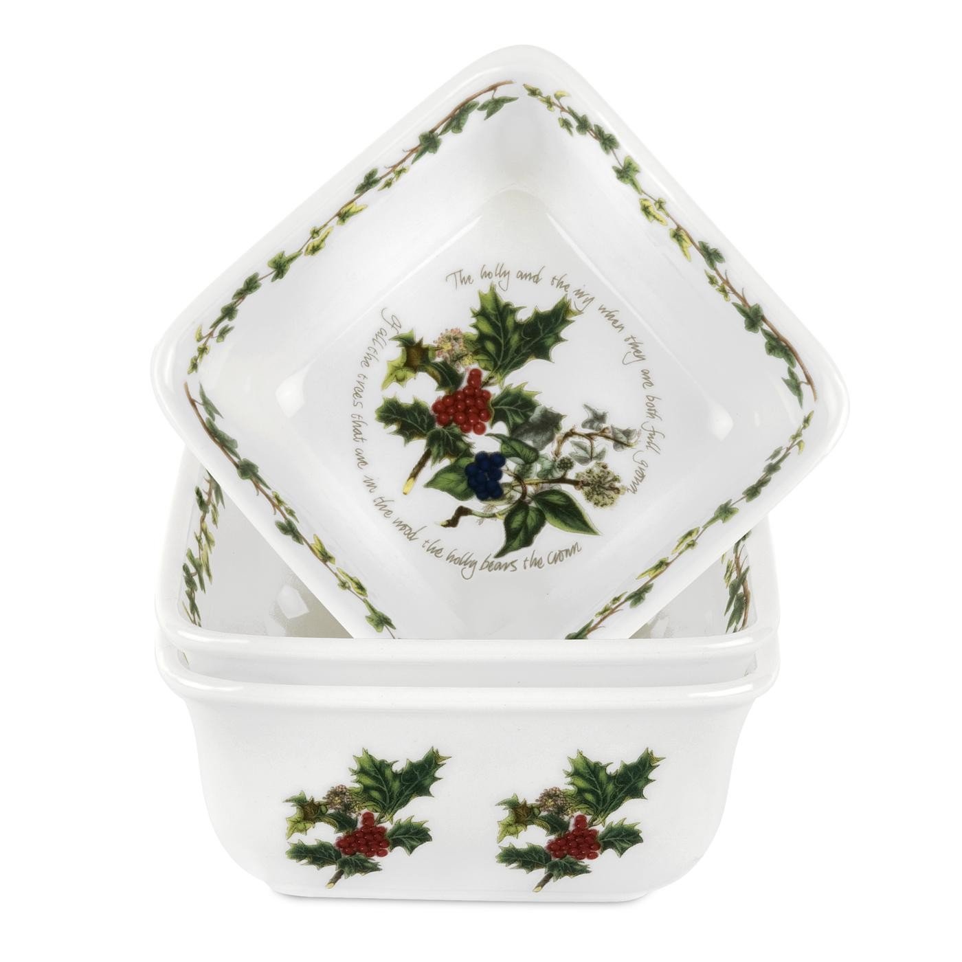 Portmeirion The Holly and The Ivy Mini Square Dishes, Multi-Colour