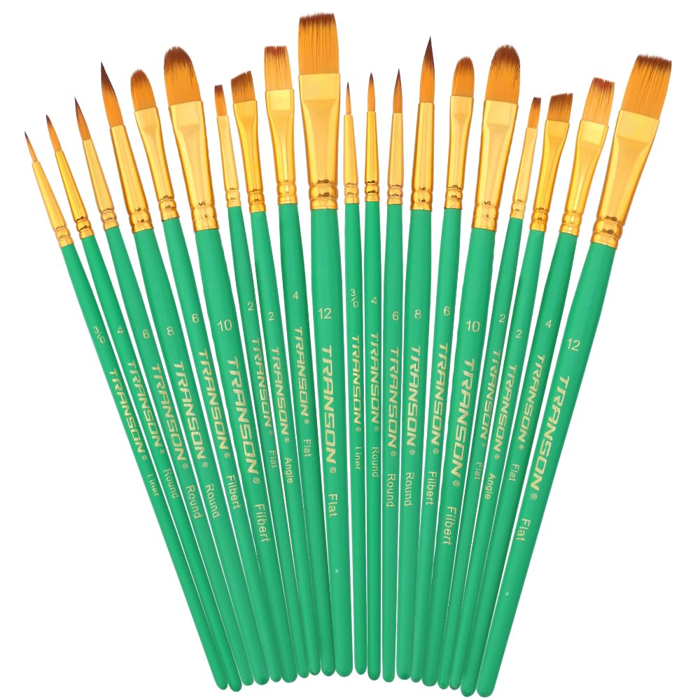 Transon 20pcs Artist Painting Brush Set for Acrylic Watercolor Gouache Hobby Craft Face Rock Painting Green