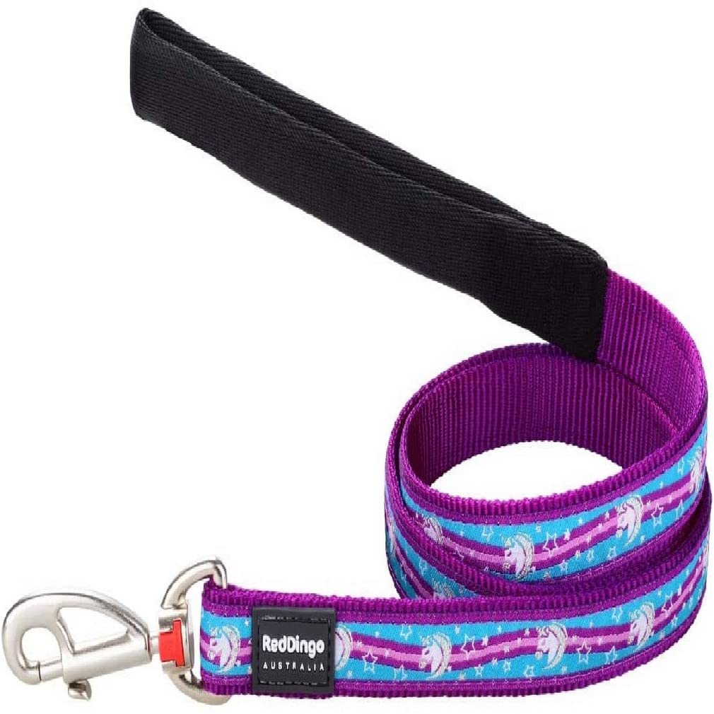 Red Dingo Padded Handle Dog Lead 1.2m Design, Unicorn Purple, Small 15mm