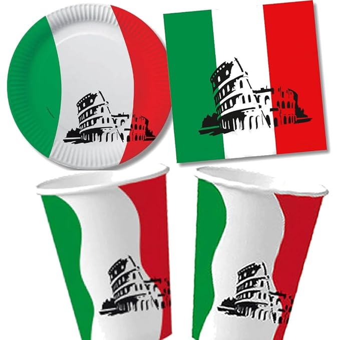 40 tlg. ITALIENSet Pappteller + Servietten + Pappbecher für Party und