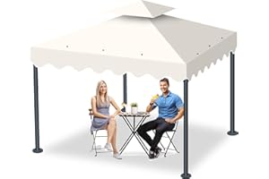 QDRECLOD 10'X10' Gazebo Canopy Top Replacement, Double Tier Gazebo Canopy Replacement Top Cover with Air Vent, Grill Gazebo Top Roof for Shop Garden Patio Yard Outdoor, Pavilion Cover Sunshade (Beige)