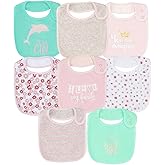 Maiwa Cotton Waterproof Baby Girls' 8 Pack Bibs with Buttons for Teething Drooling Eating