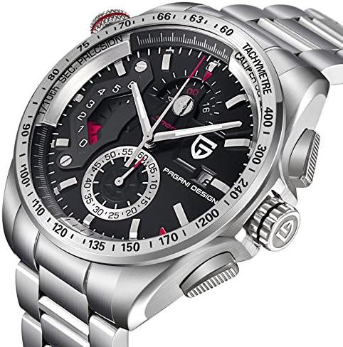Precisionist Chronograph Men's Sport Military Watch with Black Dial Analogue Display Solid Silver Stainless Steel Bracelet Outdoor Waterproof Wristwatch