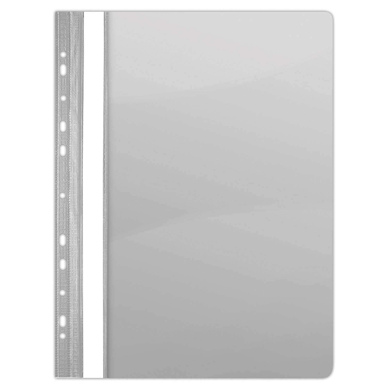 DONAU 1704001PL-13 Plastic File Folder Perforated A4 Grey Transparent Folder Plastic Durable PVC Hard Crystal Clear Cover Sheet Clamp Folder for Office and School Euro Perforation Pack of 10