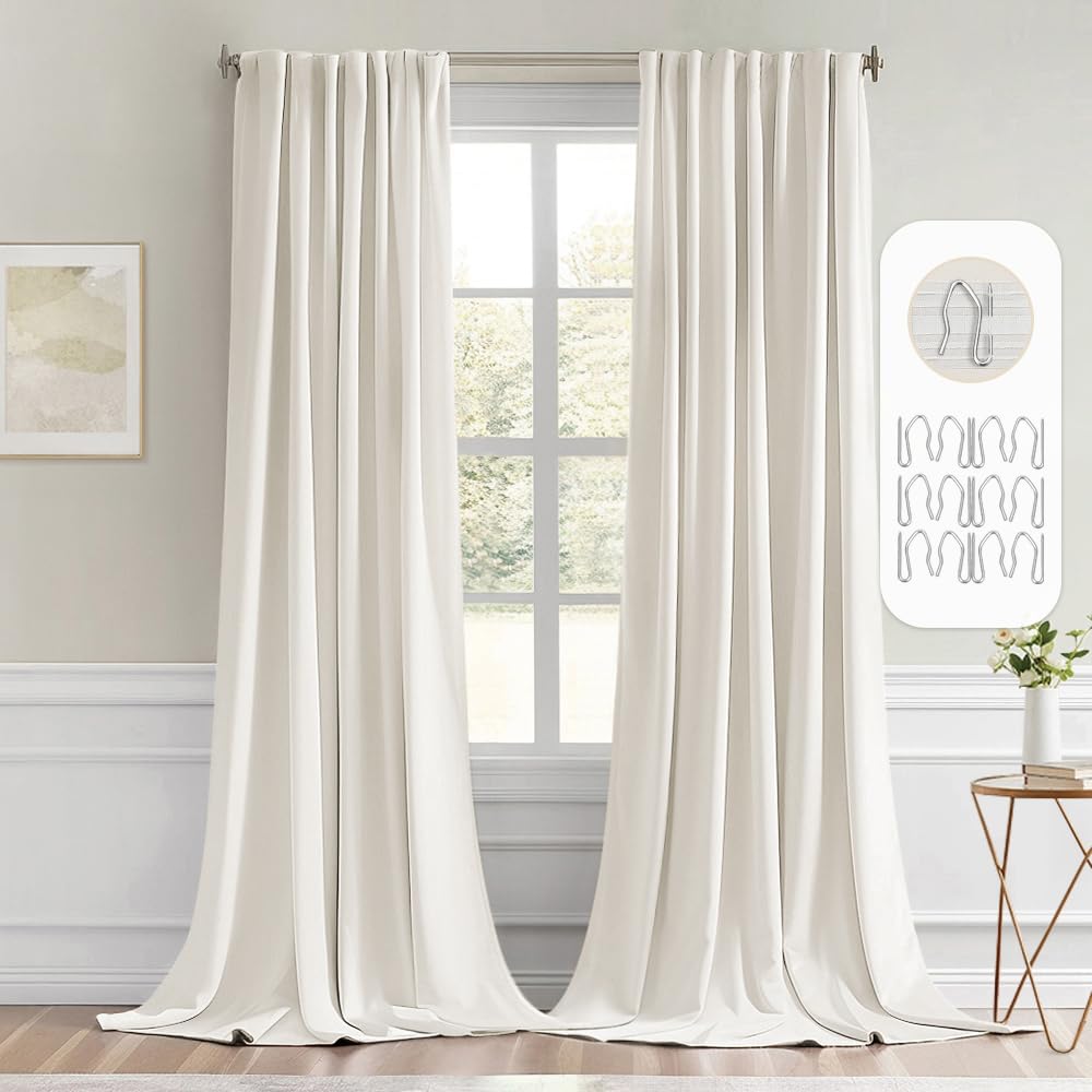 Photo 1 of MIULEE Ivory Back Tab Blackout Curtain 96 Inch Long 2 Panels Set for Bedroom, Rod Pocket/Pinch Pleat Thermal Insulated Living Room Darkening Pleated Light Blocking Floor to Ceiling Drape