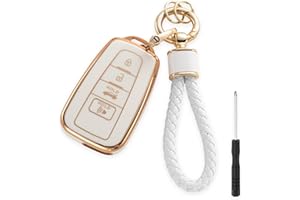 Anzaxni Key Fob Cover with Keychain, Soft TPU Key Case Protection Shell Fit for 2018-2022 Camry RAV4 Highlander Avalon C-HR Prius Corolla GT86 Smart Key Holder