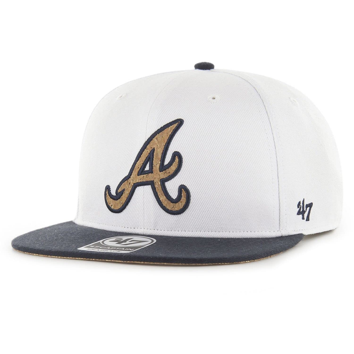 '47 Brand Captain Snapback Cap - CORKSCREW Atlanta Braves, White (B-CORKS01WBP-WH)