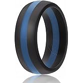 ROQ Silicone Rubber Wedding Ring for Men, Comfort Fit, Men's Wedding Band, Breathable Rubber Engagement Band, 8mm Wide 2mm Thick, Dome Style Middle Line, Solid Stripes, Multi Packs, Multi Colors