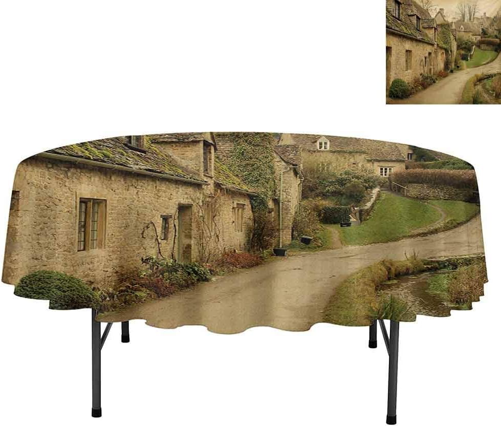 Aishare Store Round Tablecloth Polyester Table Cloth, British Town with Stone Houses Retro England Countryside, Table Cloths for Banquet Buffet Wedding Dining and Party, Round 36", Grey Green