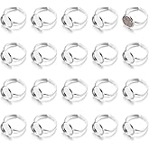 100Pcs Metal Ring Blanks for Jewelry Making, 12mm Adjustable Ring Blanks Bezel Trays for DIY Resin Crafts Jewelry Finding