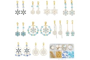 SUNNYCLUE 1 Box DIY 10 Pairs Winter Earring Making Kit Snowflake Charms Enamel Christmas Blue White Snow Charms Gold Earring 