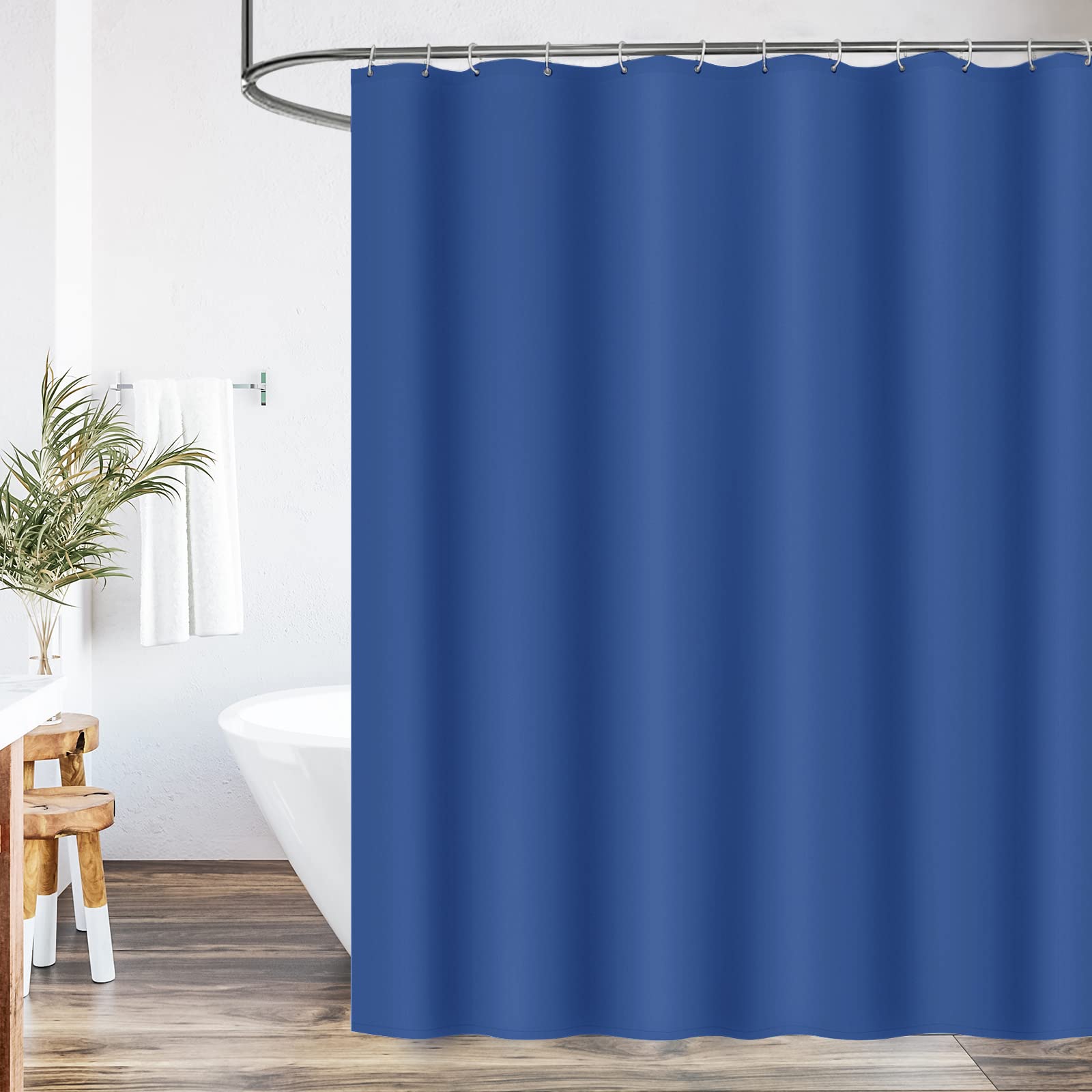 WELTRXE Shower Curtain Mould Proof Resistant, 180x180cm Waterproof Bathroom Curtain Set With Hooks, Weighted Hem, Solid Navy Blue Polyester Fabric Bathtub Curtains For Bath Tub, Washable, Quick Dry