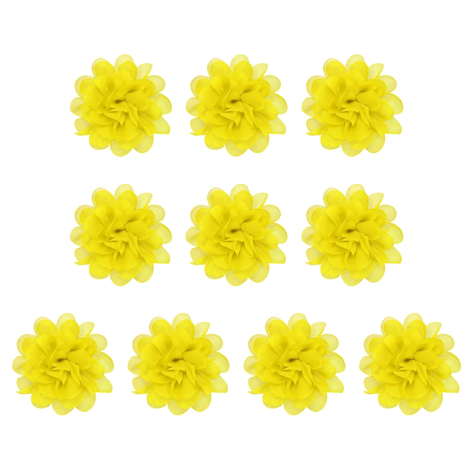 PATIKIL 3.9" Chiffon Flowers, 10 Pcs Mesh Fabric Flowers Sewing Fabric Appliques Headband Embellishments for DIY Craft Wedding Decor, Yellow