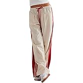 LifeShe Side Striped Pants Women Drawstring Wide Leg Pants High Waisted Loose Slouchy Palazzo Sweatpants
