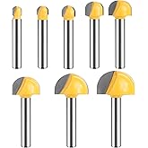 UTRUSTTO Cove Box Router Bit Set 1/4 Inch Shank, 8 Pcs Solid Carbide Double Flute Cove Box Round Nose, Cutter for 1/4", 5/16", 3/8", 1/2", 5/8", 3/4", 7/8", 1" Cutting Diameter
