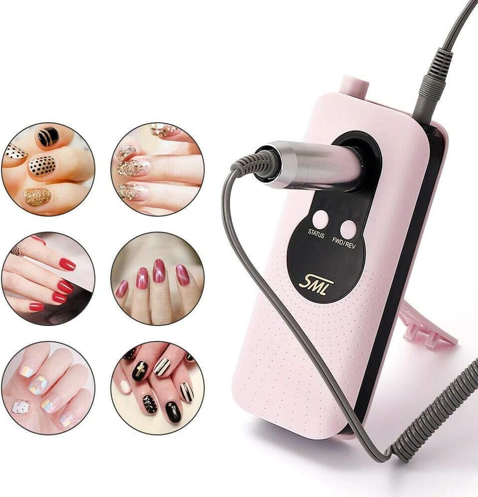 SQUADO 35000RPM Professional Mini Nail Drill Bit Electric Portable Nail Drill with LED Light and USB Charging Cable for Acrylic Nails (Pink)