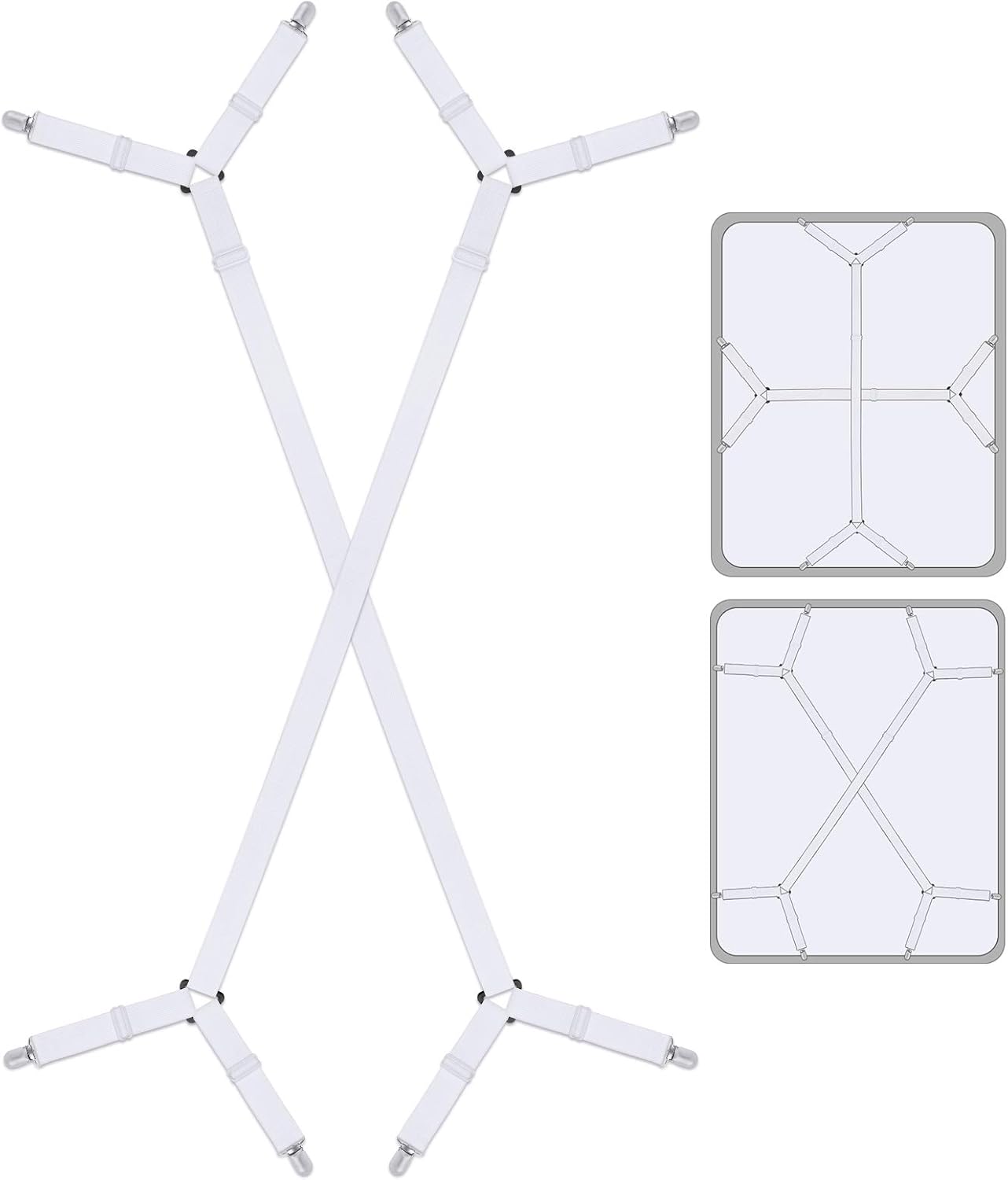Bed Sheet Holder Straps, Bed Sheet Fasteners Suspenders Holder Straps Adjustable Crisscross Elastic Band Fitted Bed Sheet Holder Fasteners Grippers Clip,2pcs/Set White: Home & Kitchen