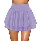 Hragc Womens Mini Pleated Skirt Skort Flowy High Waisted Ruffle Tennis Athletic Skirt for Women with Shorts Underneath Pocket