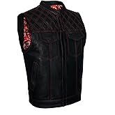 GARGOYLE BELLS Men's Leather Motorcycle Vest with Gun Pockets SOA Biker Club Vest with Liner &Snap/Zipper For Riding