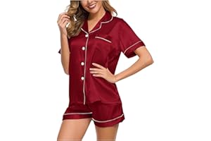 Qinnyo Pajama Sets for Women 2 piece Shorts Long Silk Satin Pajamas Loungewear Soft Comfy Set Sleepwear Button-Down Pj Set