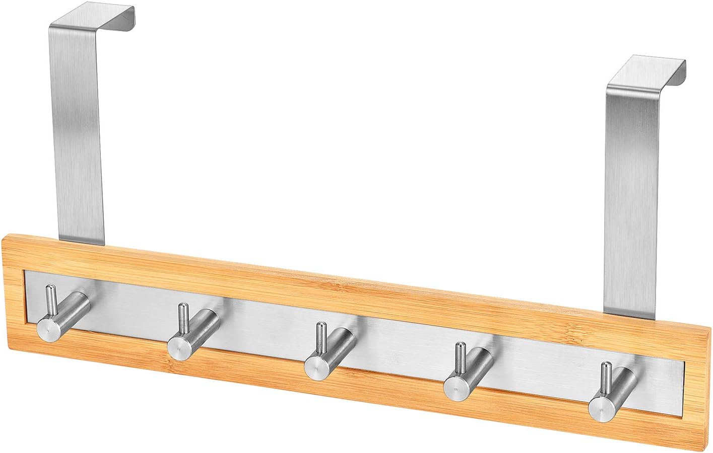 ToiletTree Products Bamboo Wood & Stainless Steel Over The Door Towel Rack, 5 Hooks: Kitchen & Dining