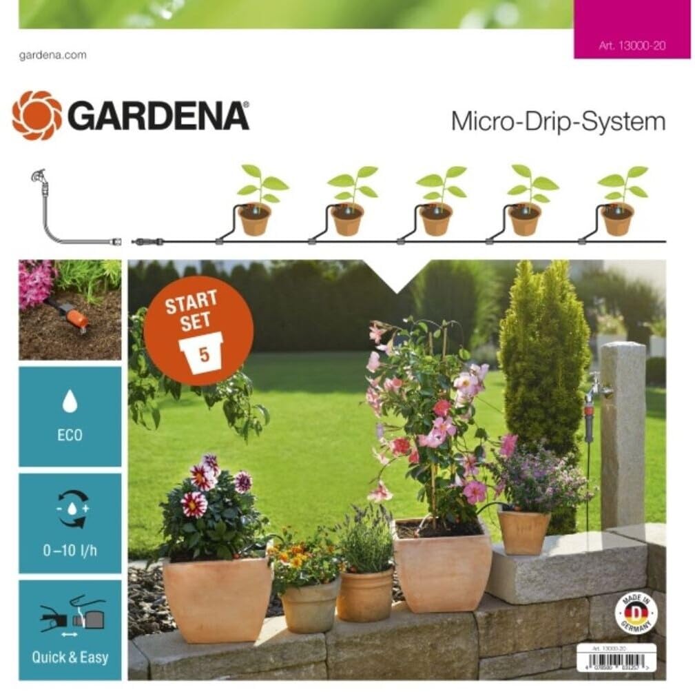 GARDENA Starter Set Pots S: The practical Micro-Drip-System Starter Set 5 potted plants, wasserparende Automatic irrigation (13000-20)