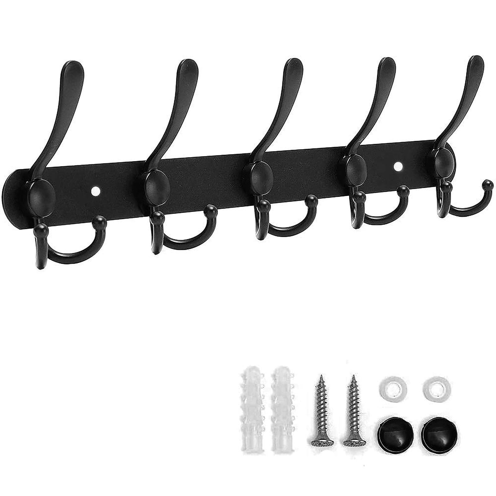 TXErfolg Black Coat Rack 5 Hooks Wall Mounted Heavy Duty Coat Hooks for Coats Towels Bathrobes Hats Clothes Robes Wardrobes