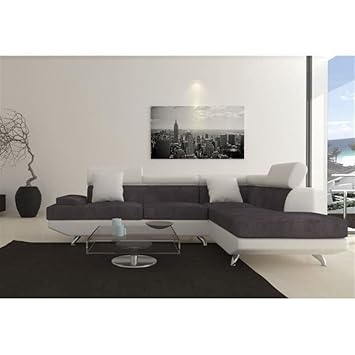 Scoop Canapé Dangle Droit 4 Places Tissu Gris Et Simili