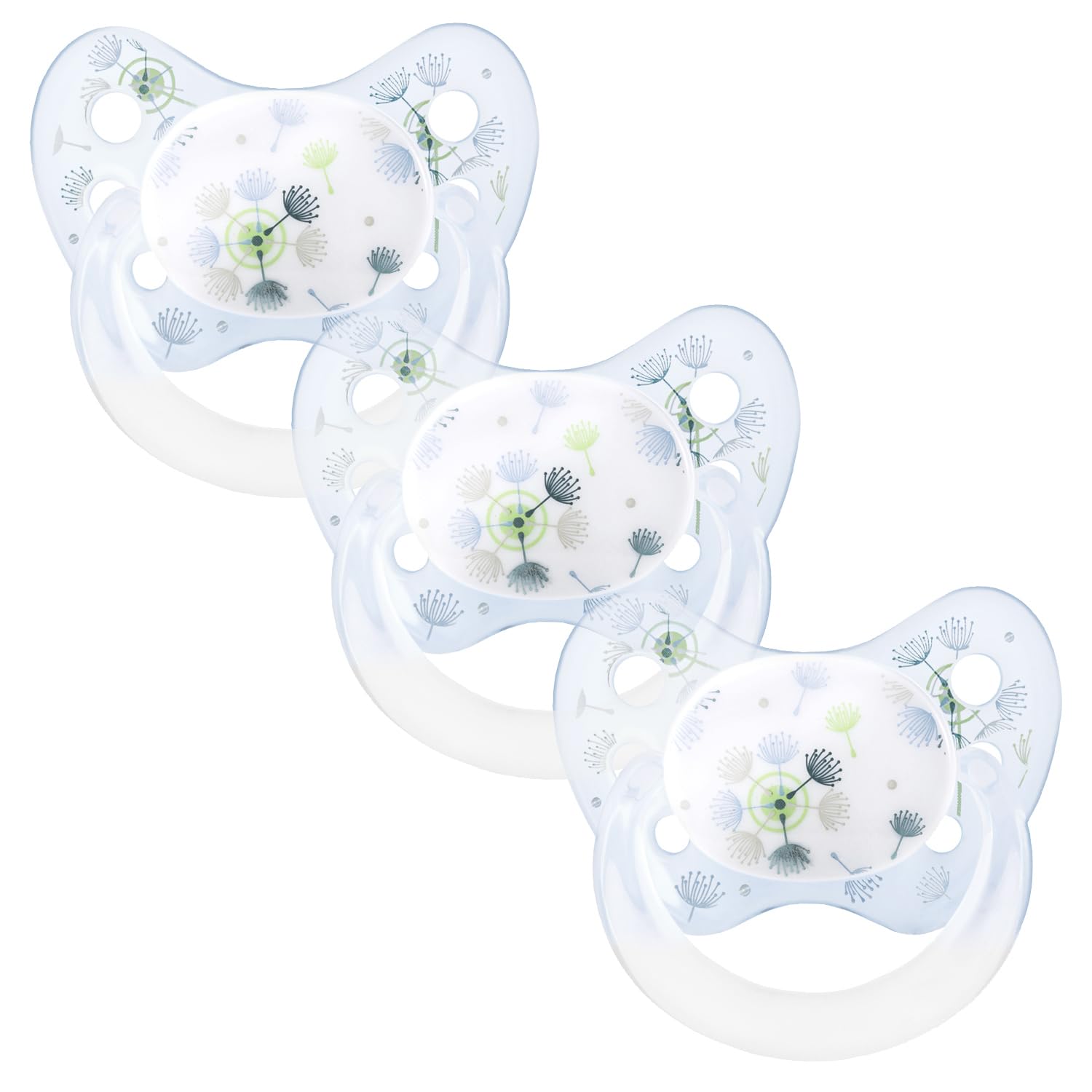 Dentistar Silicone Soother Set of 3 - Size 2, 6-14 Months - Tooth and Jaw Friendly Silicone Soother with Dental Step - BPA Free Baby Dummy - Made in Germany - Dandelion Design