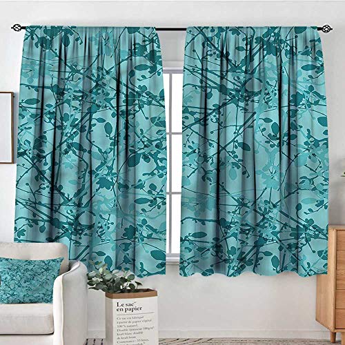Pricetextile Teal Printed Backout Curtains Ink Drawing Style Tree