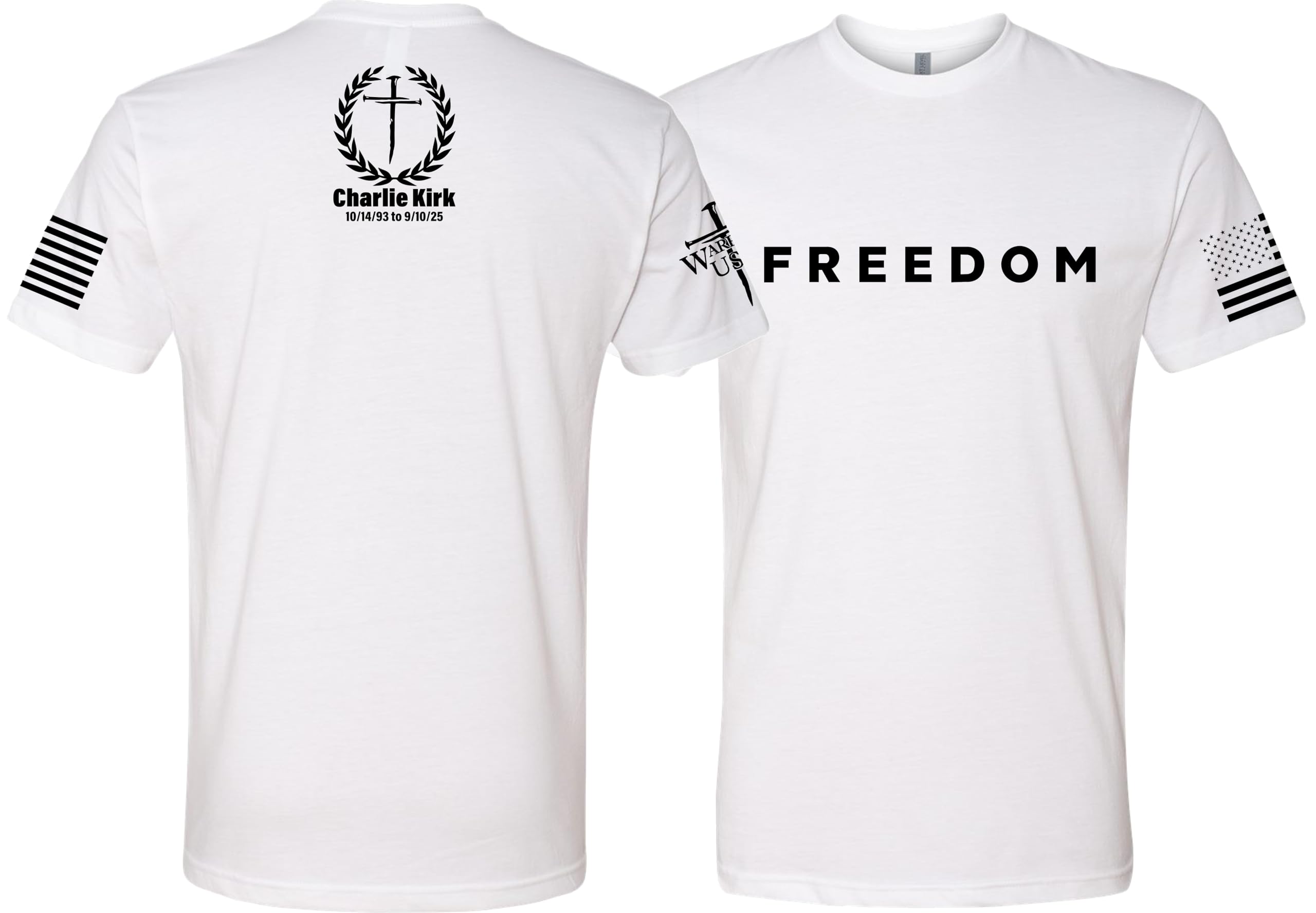 Generic Warrior USA Charlie Kirk Freedom Memorial T-Shirt, Screen Printed in St. Louis Mo- Form Fitting Style Shirt