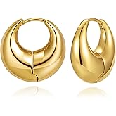 CyxenNova Chunky Gold Thick Hoop Earrings for Women, 18k Gold Plated Lightweight Hypoallergenic Huggie Hoops, Trendy Jewelry for Women