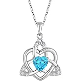 FJ Celtic Knot Necklace 925 Sterling Silver Trinity Love Knot Pendant Irish Good Luck Birthstone Jewelry for Women