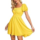 Byinns Women's Sweetheart Neckline Dress Smocked Sundress Puff Short Sleeve Drawstring Dresses