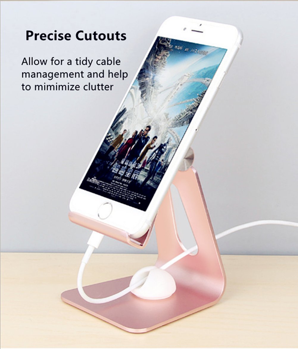 Adjustable Cell Phone Stand, Swelt Phone Stand Cradle, Dock, Holder for iPhone 8 X 7 6 6s Plus 5 5s charging, all Android Smartphone, Accessories Desk, Switch and more- Black (Rose Gold)