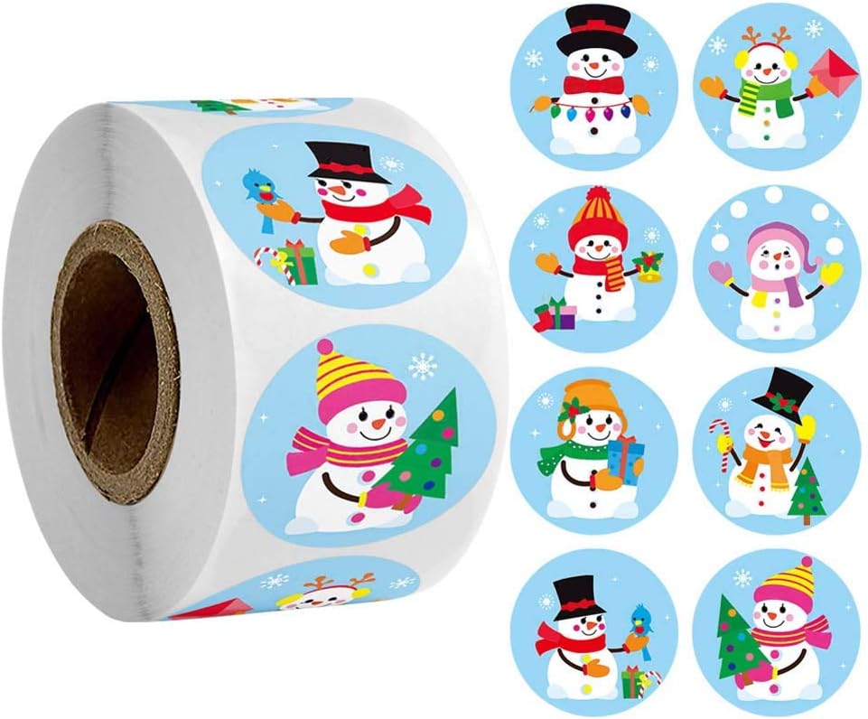 NT-ling Christmas Stickers Christmas Decoration Decorating Gift 1 Roll 500 Posts Assortment Holiday Roll Sticker Santa Snowman Reindeer Stickers for Party Favors Supplies