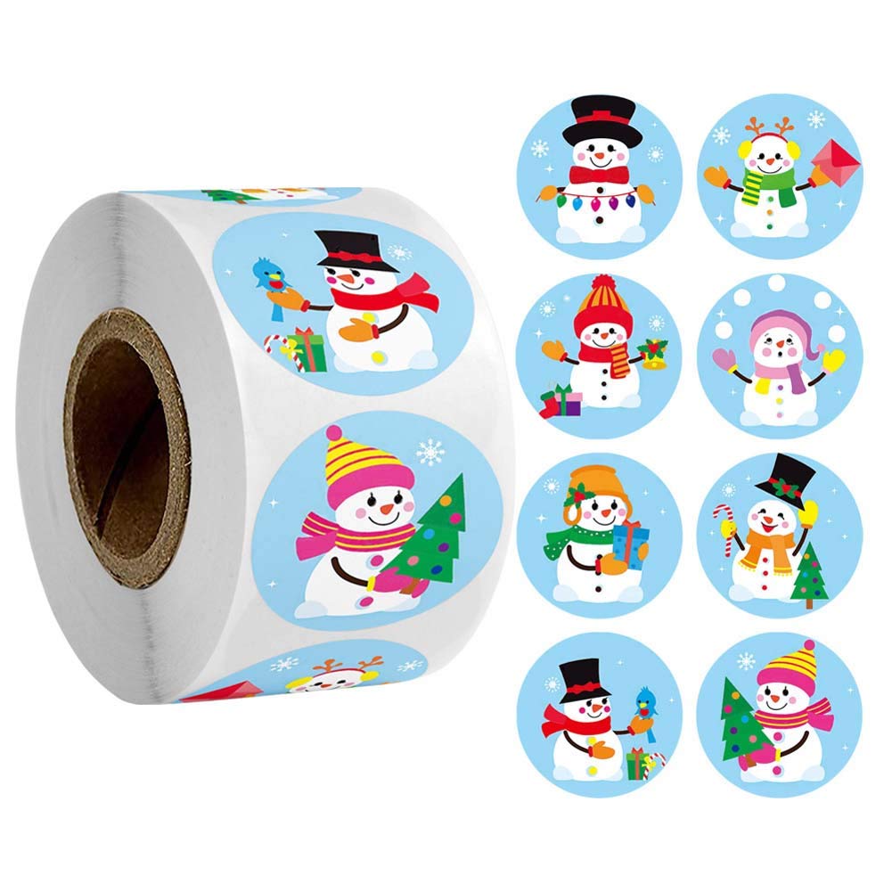 NT-ling Christmas Stickers Christmas Decoration Decorating Gift 1 Roll 500 Posts Assortment Holiday Roll Sticker Santa Snowman Reindeer Stickers for Party Favors Supplies