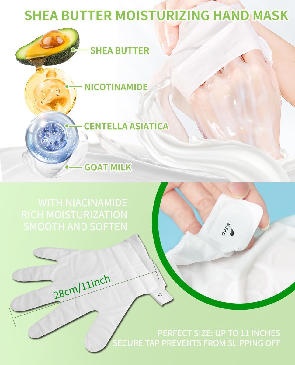 SULADEC Moisturizing Hand Mask with Shea Butter and Goat Milk, Hydrating Hand Masks for Dry Cracked Hands, Dry Skin Moisturizer for Soft and Smooth Touch Hands - Men Women - 5 Pairs