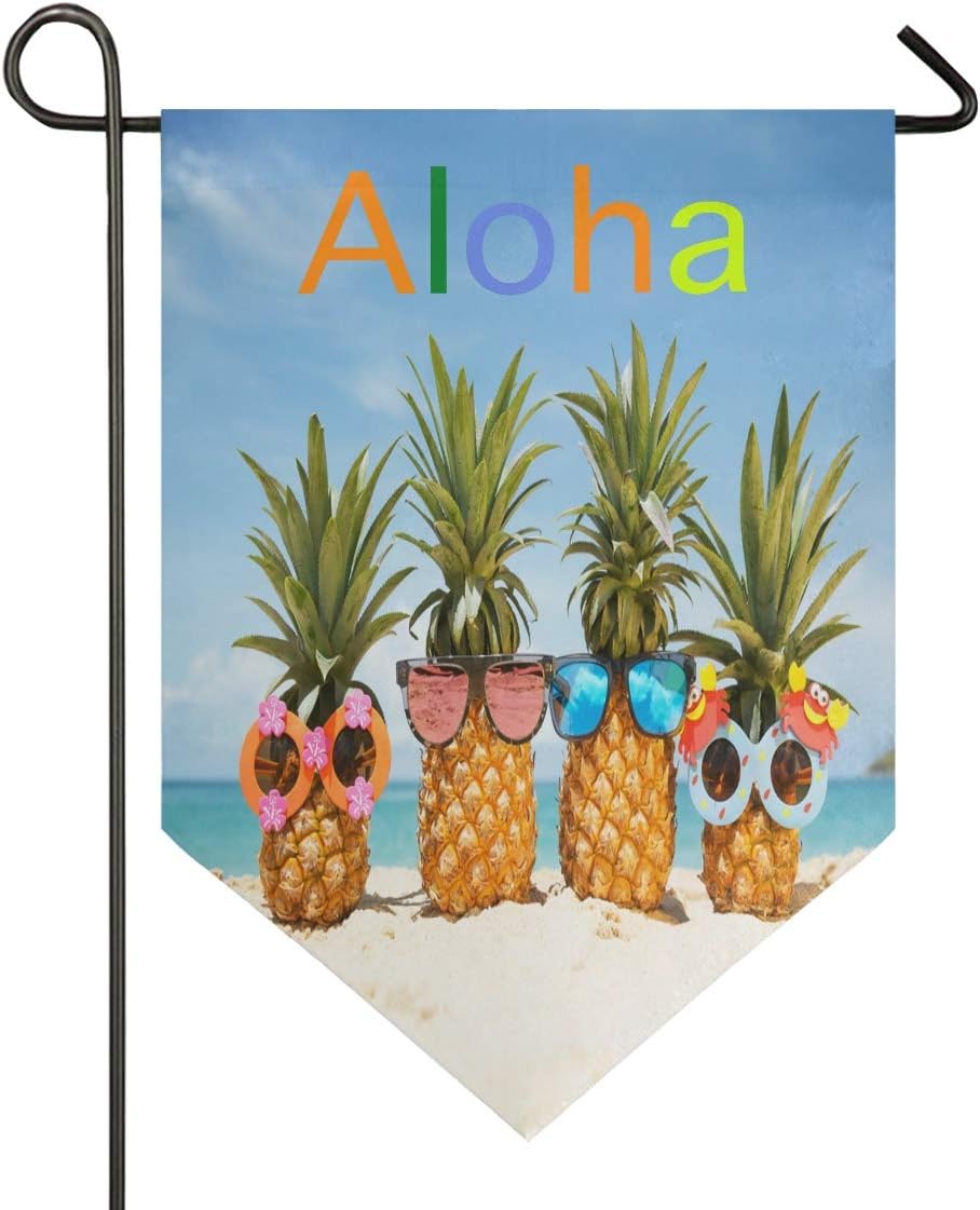 Oarencol Aloha Summer Pineapples Sea Sunglasses Garden Flag Hawaii Ocean Beach Double Sided Home Yard Decor Banner Outdoor 12.5 x 18 Inch
