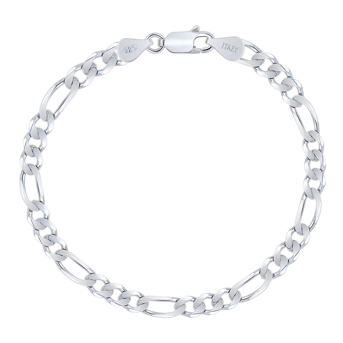 PLANETYS - 925 Sterling Silver Rhodium Finishing Flat Figaro Bracelet (1+3) 5.6 mm Width