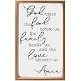 VILIGHT House Warming Gifts for New Home - Farmhouse Wall Decor for Dining Room and Kitchen - Rustic Wood Sign with Quotes Bless The Food Before Us - Vertical 16x9.5 Inches